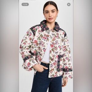 NWT Rhode Emil Jacket Quilted Black Pink Floral Button Coat Small